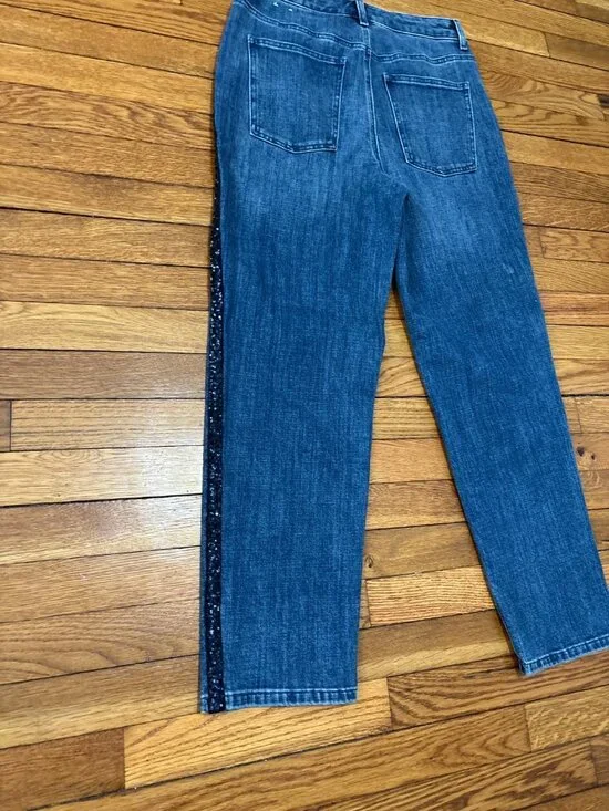 Talbots Womens High Waist Straight Ankle Jeans Sz 6 Blue Stretch Denim Sequined - Picture 7 of 7